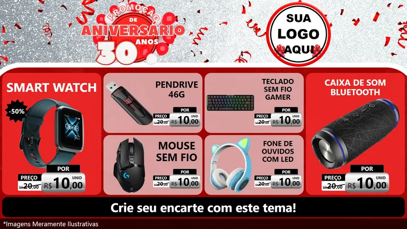 Modelo de TV para TV Horizontal com o tema Promoção de Aniversário - 30 Anos para Informática