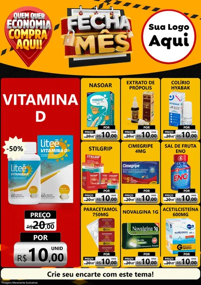 Modelo de Encarte para Encarte A4 Vertical com o tema Fecha Mês para Farmácia