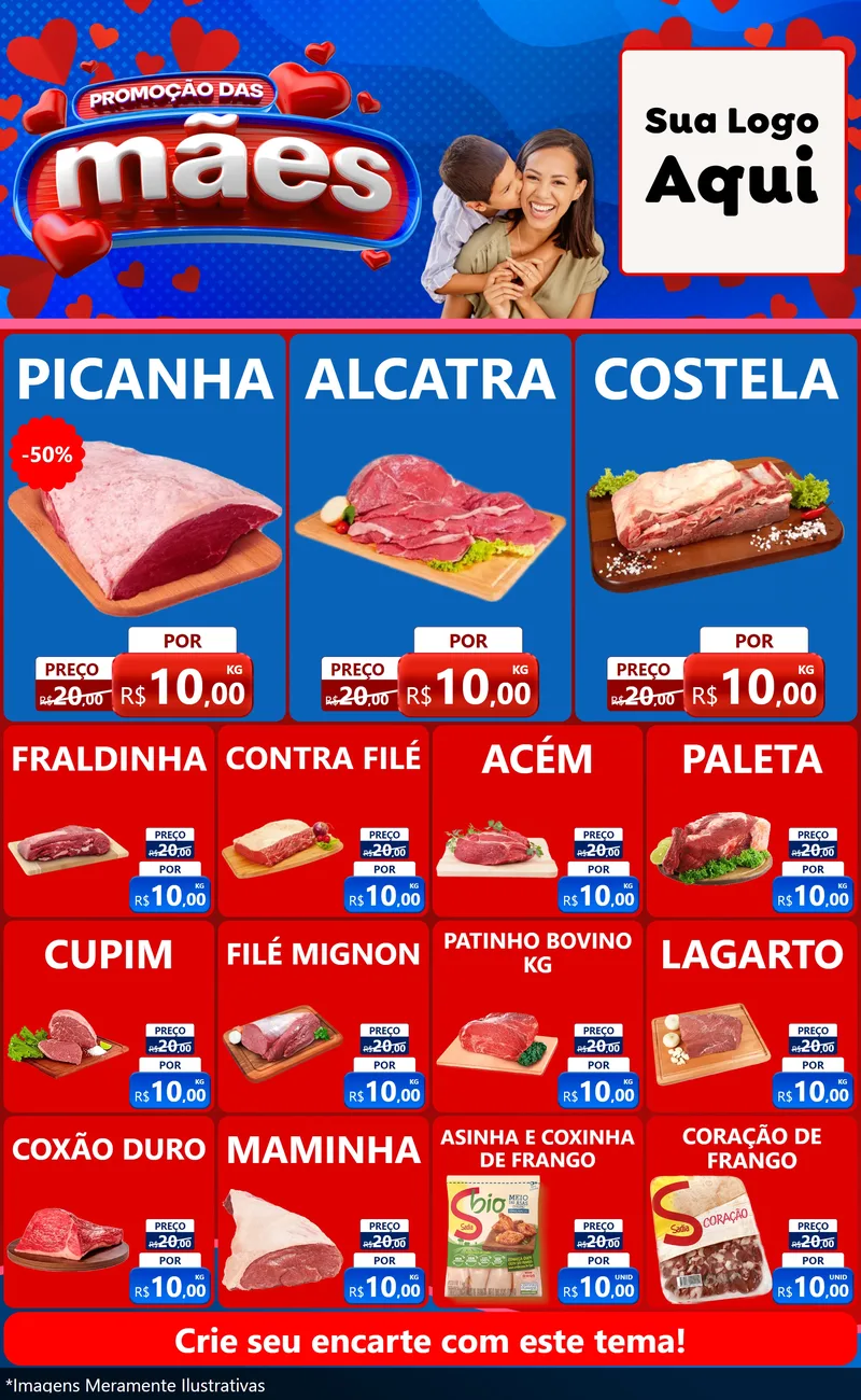 Modelo de Encarte para Encarte Grande com o tema Promoção das Mães para Açougue