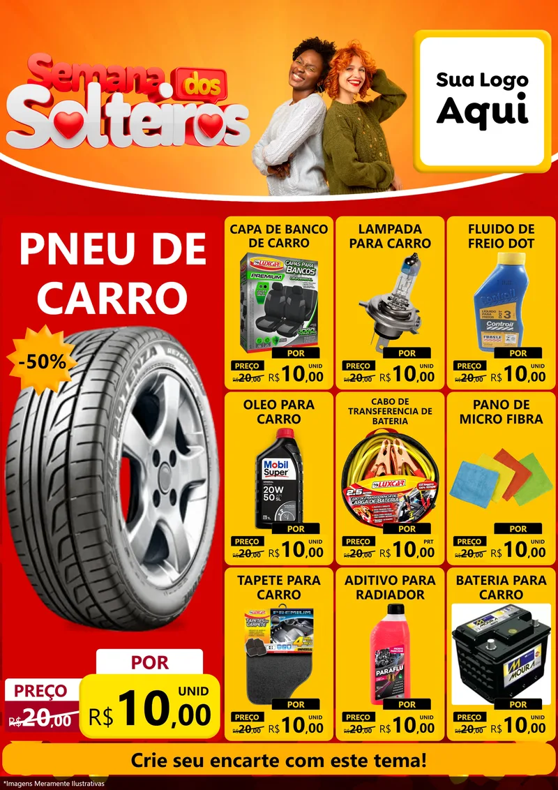 Modelo de Encarte para Encarte A4 Vertical com o tema Semana dos Solteiros para Auto peças