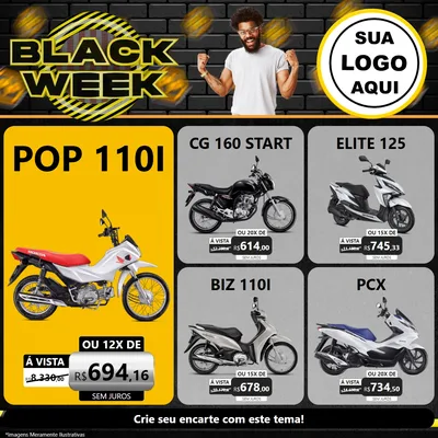 Modelo de Rede Social para Feed Facebook com o tema Black Week para Concessionaria de Motos
