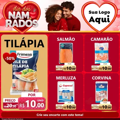 Modelo de Rede Social para Feed Facebook com o tema Dia dos Namorados para Peixaria