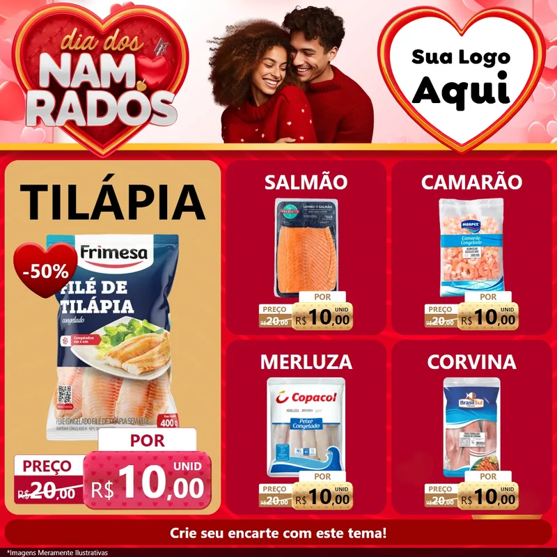 Modelo de Rede Social para Feed Facebook com o tema Dia dos Namorados para Peixaria