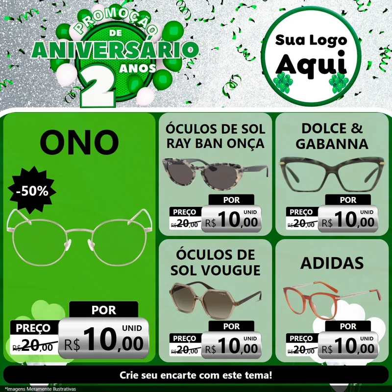 Modelo de Rede Social para Feed Facebook com o tema Promoção de Aniversário - 2 Anos para Óticas