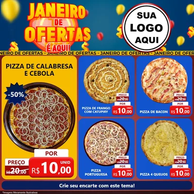 Modelo de Rede Social para Feed Facebook com o tema Janeiro de Ofertas É Aqui! para Pizzaria
