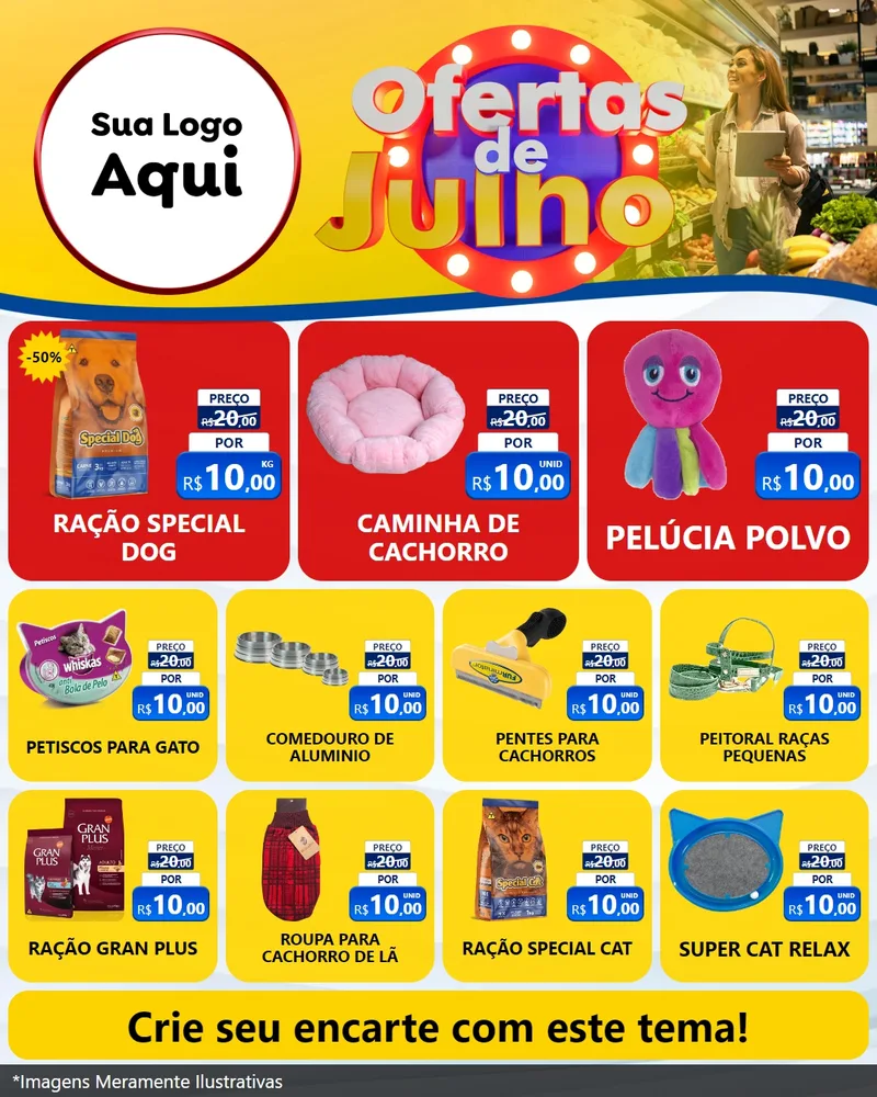 Modelo de Rede Social para Feed Instagram com o tema Ofertas de Julho para Pet Shop