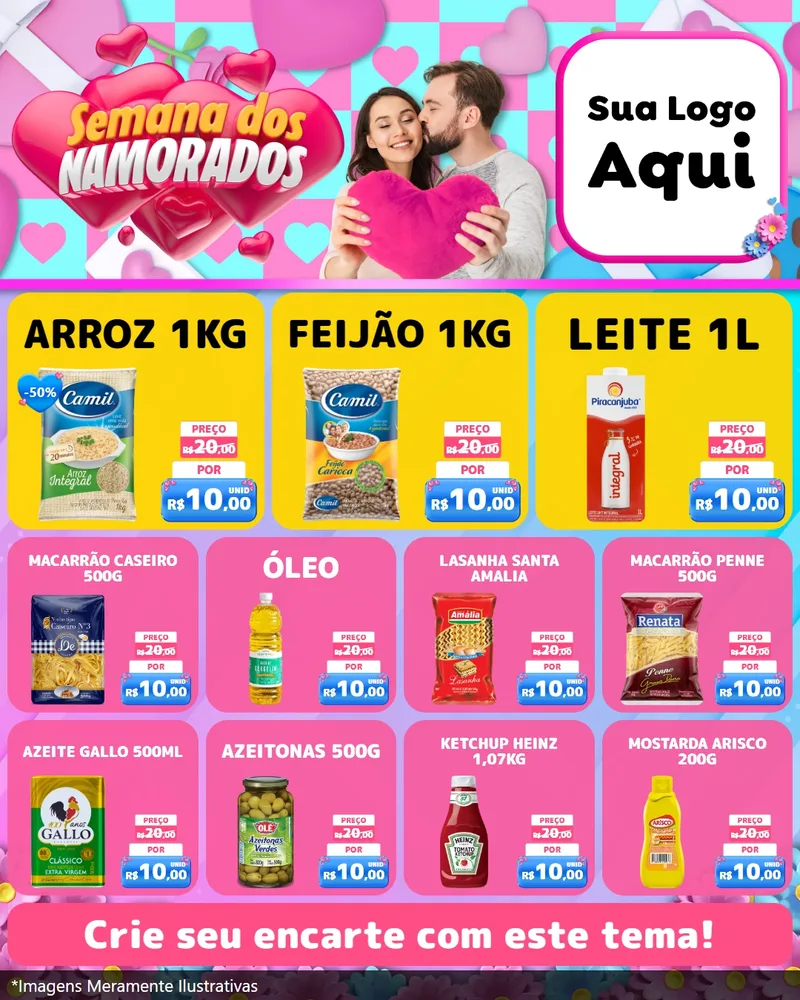 Modelo de Rede Social para Feed Instagram com o tema Semana dos Namorados para Supermercado