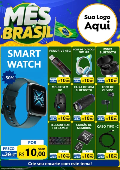 Modelo de Encarte para Encarte A4 Vertical com o tema Mês do Brasil para Informática