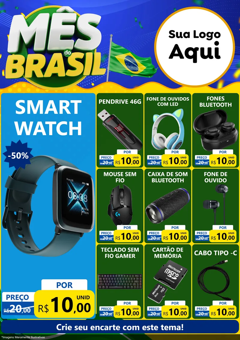 Modelo de Encarte para Encarte A4 Vertical com o tema Mês do Brasil para Informática