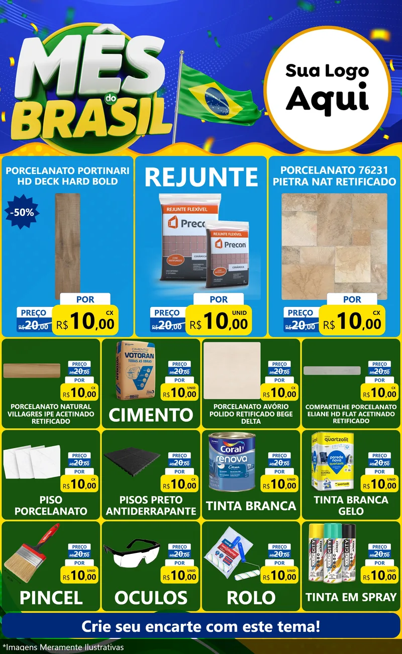 Modelo de Encarte para Encarte Grande com o tema Mês do Brasil para Pisos e revestimentos
