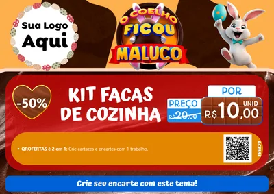 Modelo de Cartaz para Cartaz A4 Horizontal com o tema O Coelho Ficou Maluco - Páscoa para Utilidades Domésticas