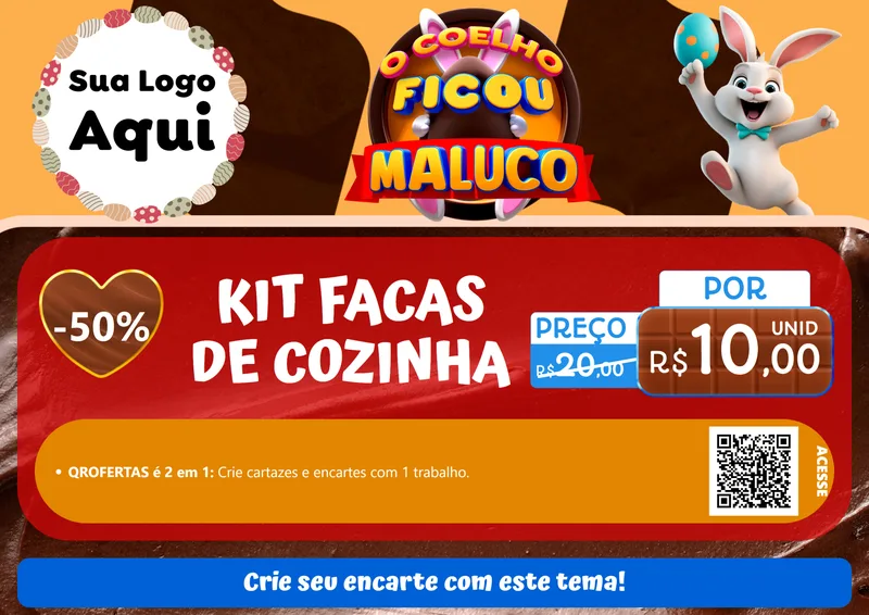 Modelo de Cartaz para Cartaz A4 Horizontal com o tema O Coelho Ficou Maluco - Páscoa para Utilidades Domésticas