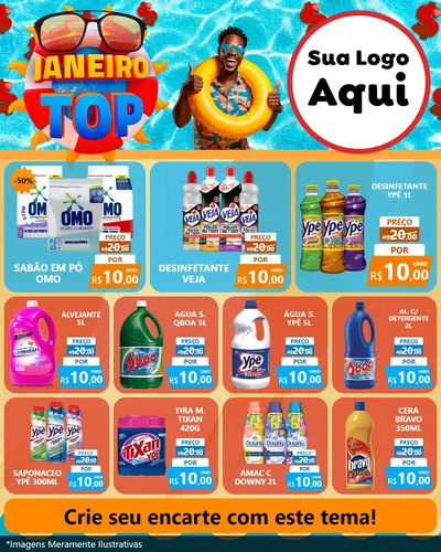Modelo de Rede Social para Feed Instagram com o tema Janeiro Top para Produtos de Limpeza