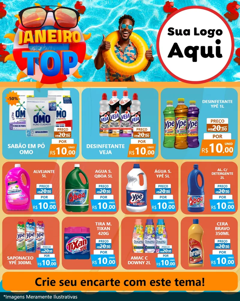 Modelo de Rede Social para Feed Instagram com o tema Janeiro Top para Produtos de Limpeza
