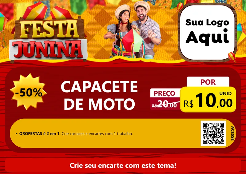 Modelo de Cartaz para Cartaz A4 Horizontal com o tema Festa Junina para Moto peças