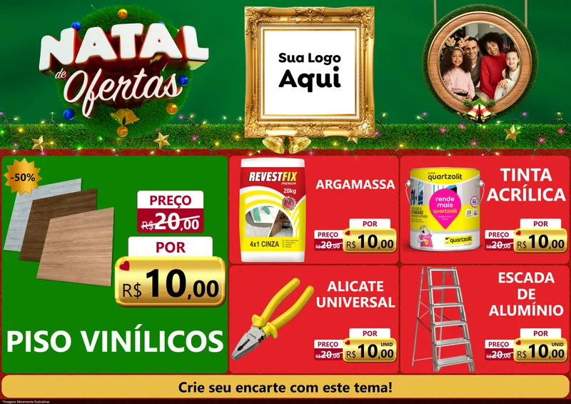 Modelo de Encarte para Encarte A4 Horizontal com o tema Natal de Ofertas para Material para Construção