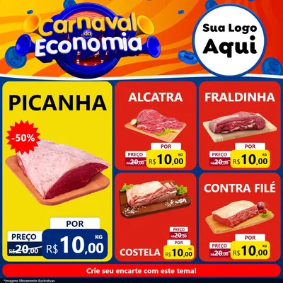 Modelo de Rede Social para Feed Facebook com o tema Carnaval da Economia para Açougue