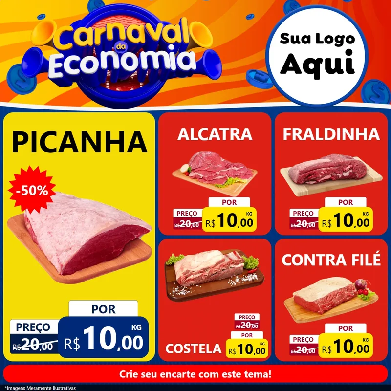 Modelo de Rede Social para Feed Facebook com o tema Carnaval da Economia para Açougue