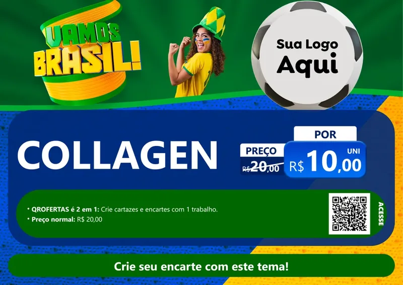 Modelo de Cartaz para Cartaz A4 Horizontal com o tema Vamos Brasil - Copa para Suplementos alimentares