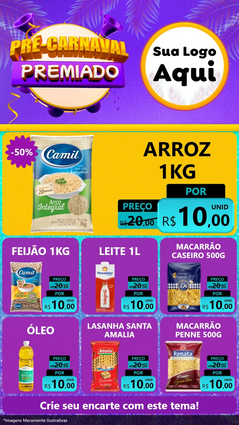 Modelo de Rede Social para Stories com o tema Pré-Carnaval Premiado para Supermercado