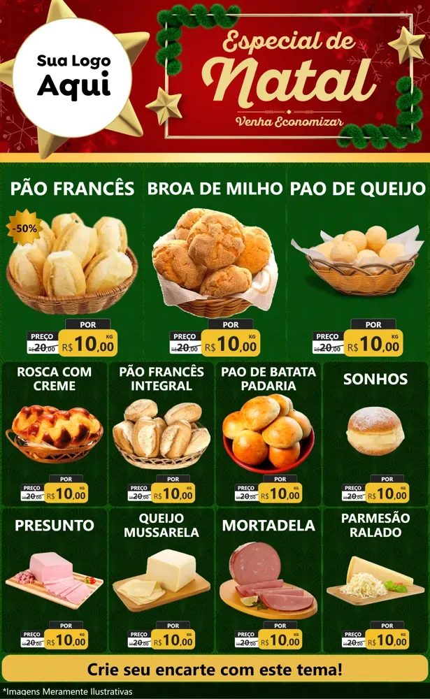 Modelo de Encarte para Encarte Grande com o tema Especial de Natal para Padaria