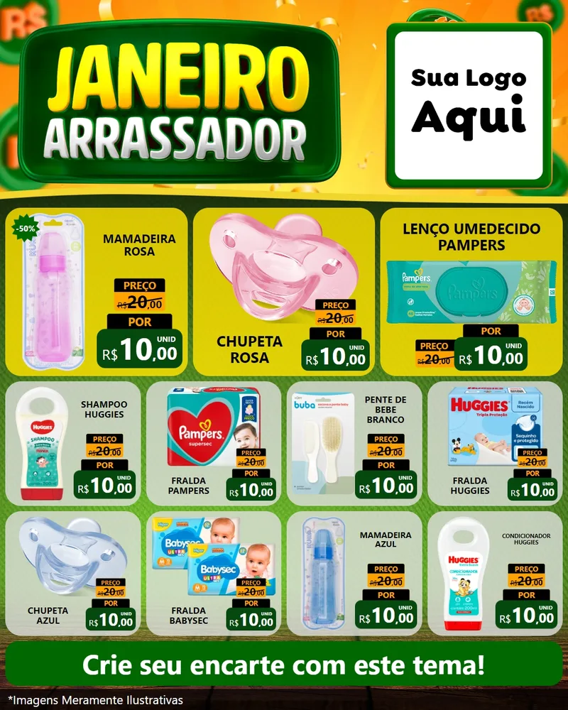 Modelo de Rede Social para Feed Instagram com o tema Janeiro Arrasador para Bebês
