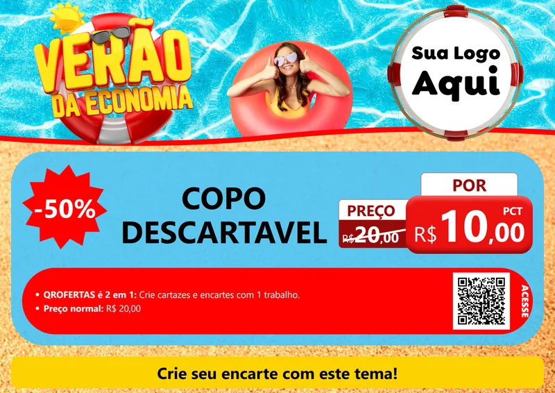 Modelo de Cartaz para Cartaz A4 Horizontal com o tema Verão da Economia para Embalagens