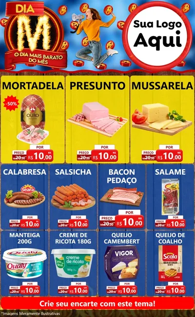 Modelo de Encarte para Encarte Grande com o tema Dia M - O Dia Mais Barato Do Mês para Frios e Laticínios