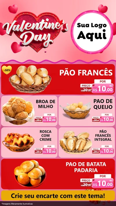 Modelo de TV para TV Vertical com o tema Valentine's Day para Padaria
