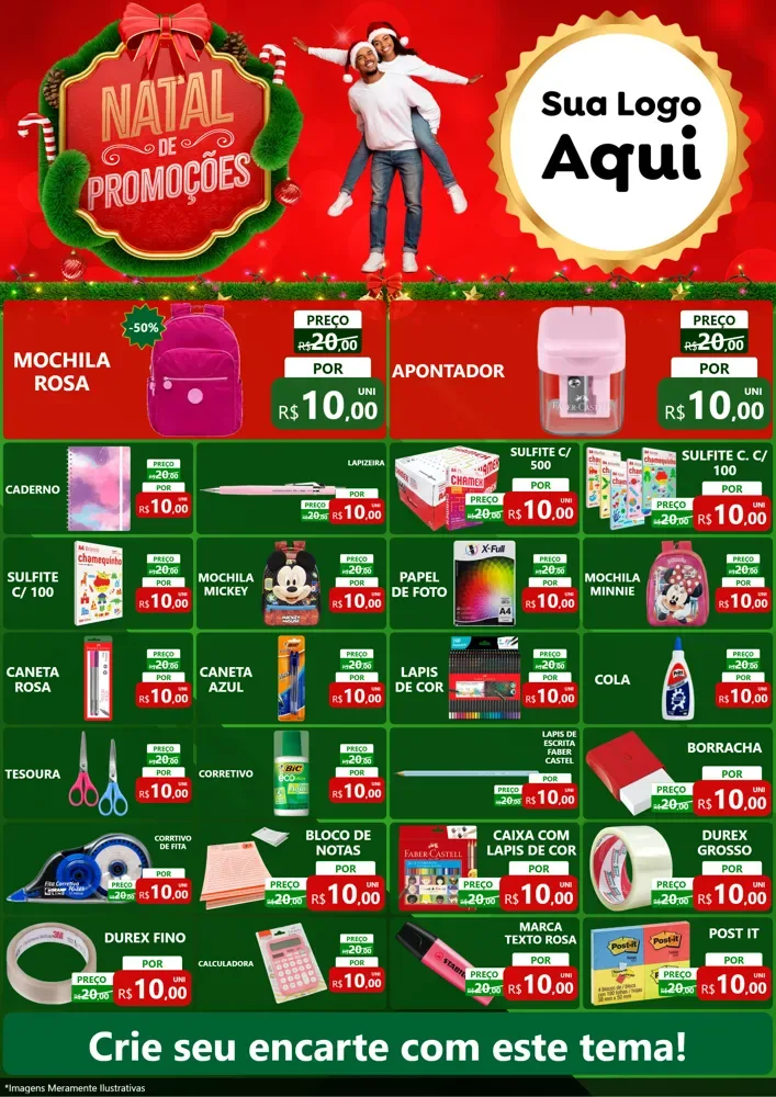 Modelo de Encarte para Encarte A4 Vertical com o tema Natal de Promoções para Papelaria