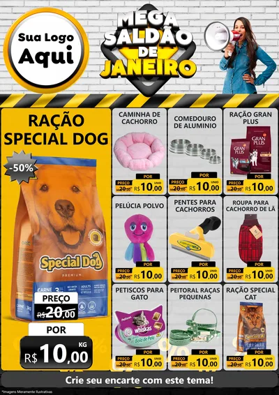 Modelo de Encarte para Encarte A4 Vertical com o tema Mega Saldão de Janeiro para Pet Shop