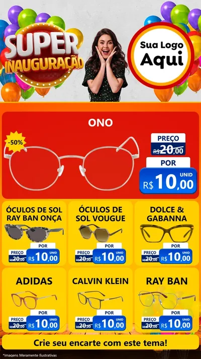 Modelo de Rede Social para Stories com o tema Super Inauguração para Óticas