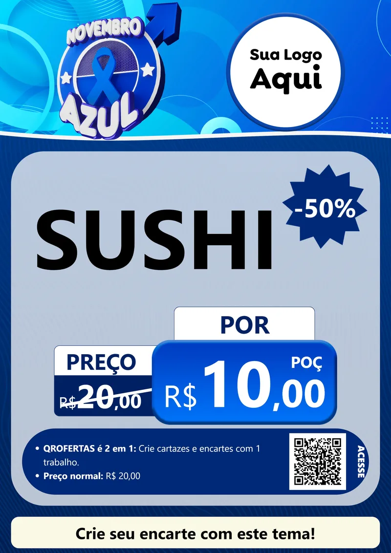 Modelo de Cartaz para Cartaz A4 Vertical com o tema Novembro Azul para Comida japonesa