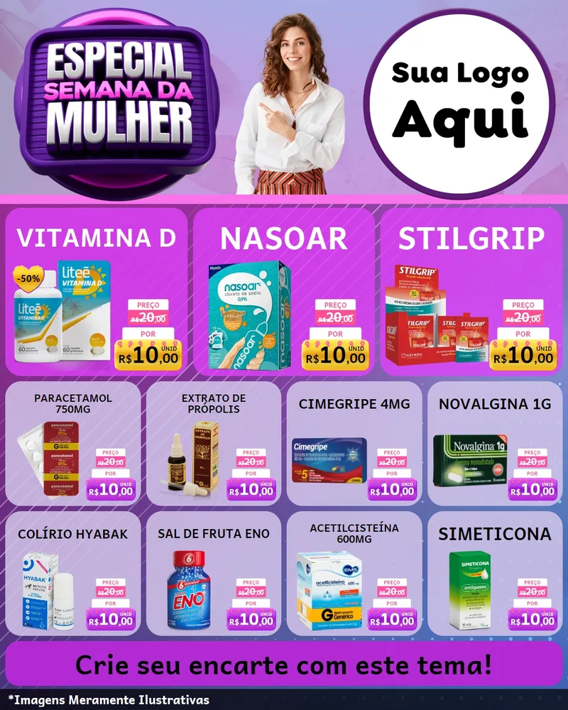 Modelo de Rede Social para Feed Instagram com o tema Especial Semana da Mulher para Farmácia