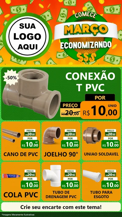 Modelo de Rede Social para Stories com o tema Comece Março Economizando para Tubos e conexões