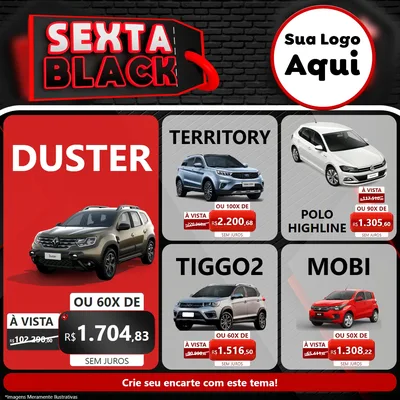 Modelo de Rede Social para Feed Facebook com o tema Sexta Black para Concessionaria de Carros