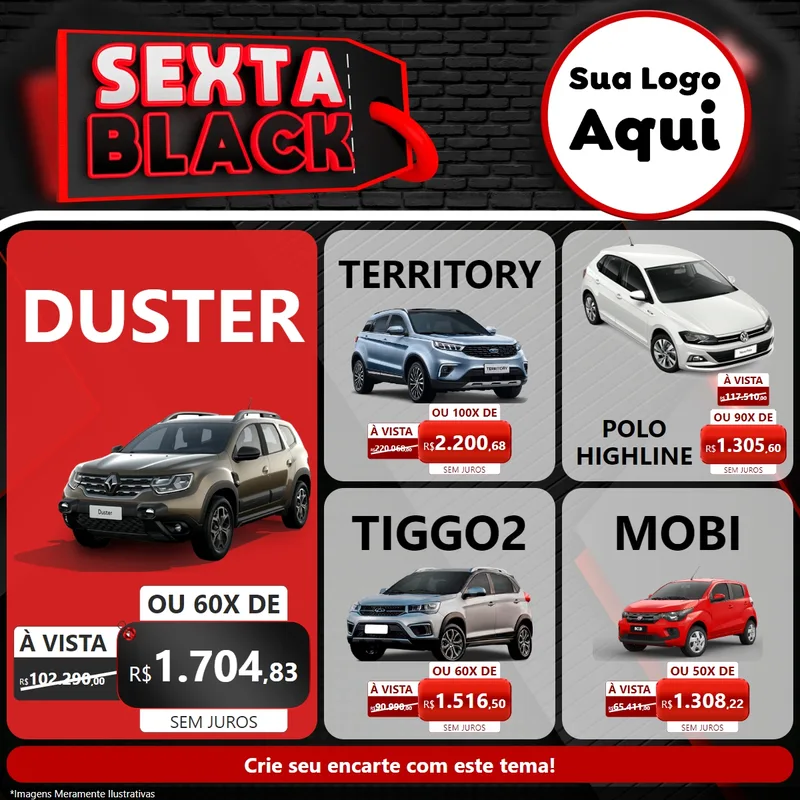 Modelo de Rede Social para Feed Facebook com o tema Sexta Black para Concessionaria de Carros