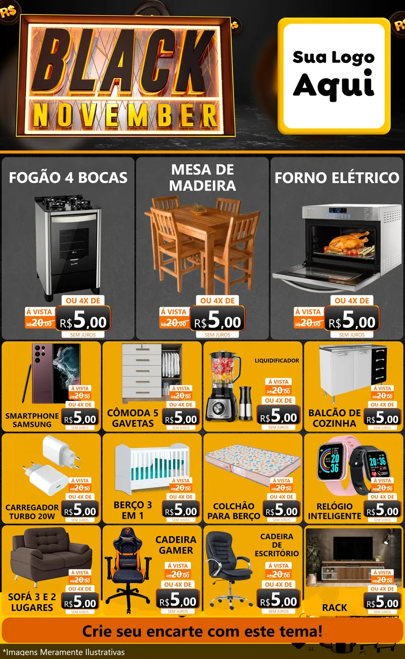 Modelo de Encarte para Encarte Grande com o tema Black November para Móveis e Eletro
