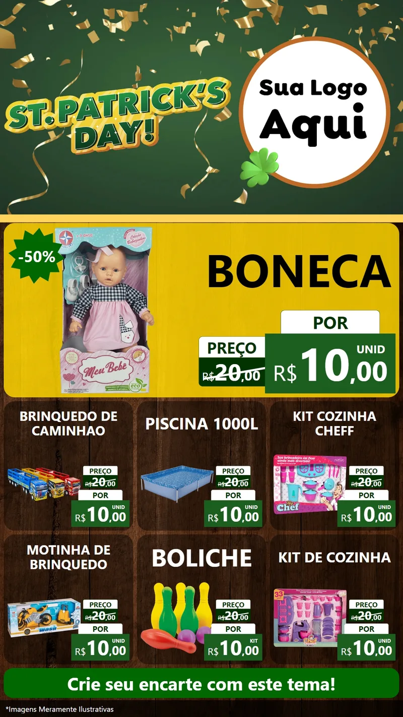 Modelo de Rede Social para Stories com o tema St Patriks Day para Brinquedos