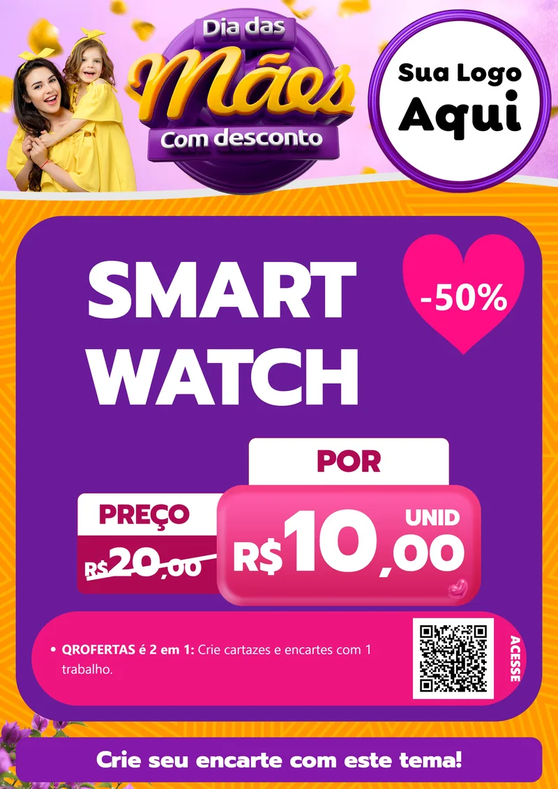Modelo de Cartaz para Cartaz A4 Vertical com o tema Dia das Mães com Desconto para Informática
