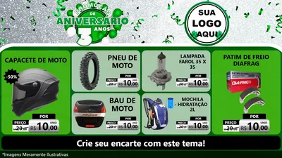 Modelo de TV para TV Horizontal com o tema Promoção de Aniversário - 3 Anos para Moto peças