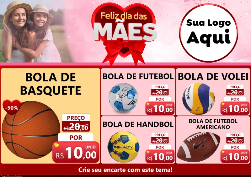 Modelo de Encarte para Encarte A4 Horizontal com o tema Feliz Dia Das Mães para Artigos Esportivos