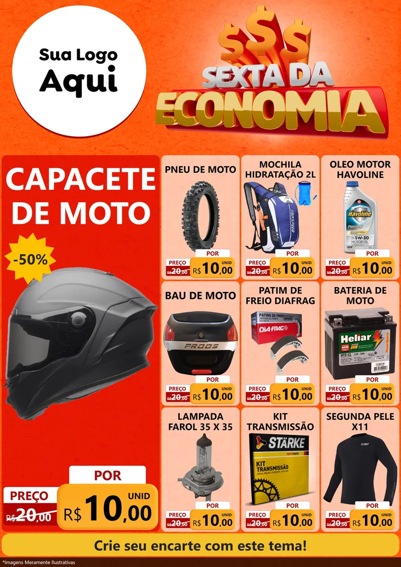 Modelo de Encarte para Encarte A4 Vertical com o tema Sexta da Economia para Moto peças