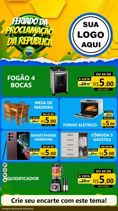 Modelo de TV para TV Vertical com o tema Feriado da Proclamação da República para Móveis e Eletro