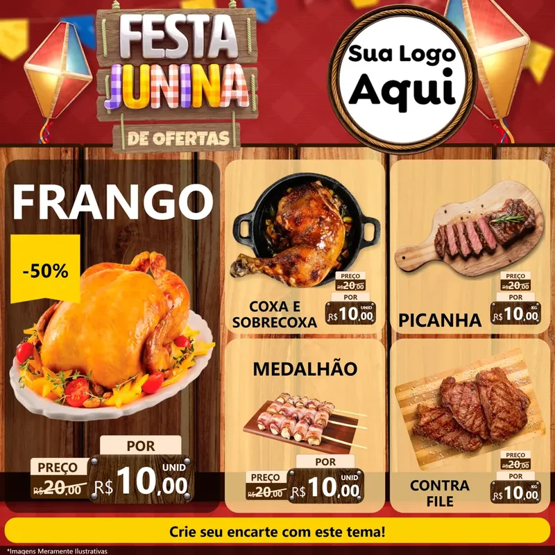 Modelo de Rede Social para Feed Facebook com o tema Festa Junina de Ofertas para Assados