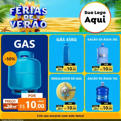 Modelo de Rede Social para Feed Facebook com o tema Férias de Verão para Água e gás