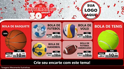 Modelo de TV para TV Horizontal com o tema Promoção de Aniversário - 30 Anos para Artigos Esportivos