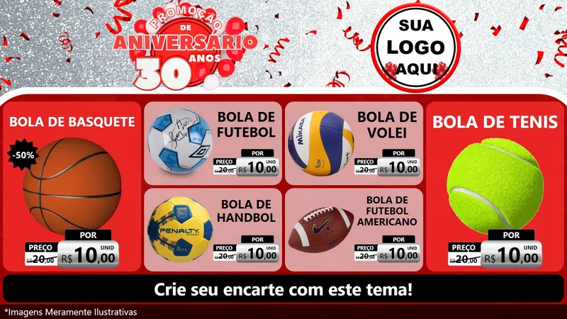 Modelo de TV para TV Horizontal com o tema Promoção de Aniversário - 30 Anos para Artigos Esportivos