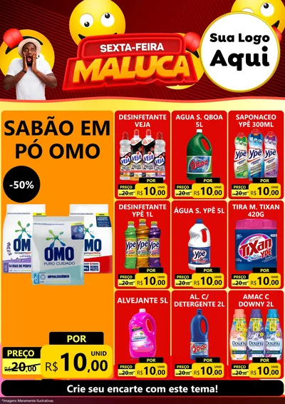 Modelo de Encarte para Encarte A4 Vertical com o tema Sexta-feira Maluca para Produtos de Limpeza