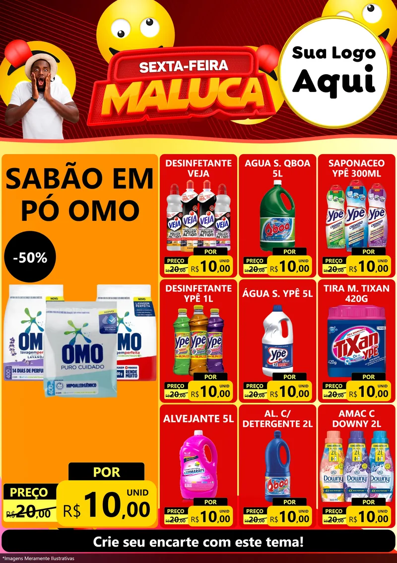 Modelo de Encarte para Encarte A4 Vertical com o tema Sexta-feira Maluca para Produtos de Limpeza